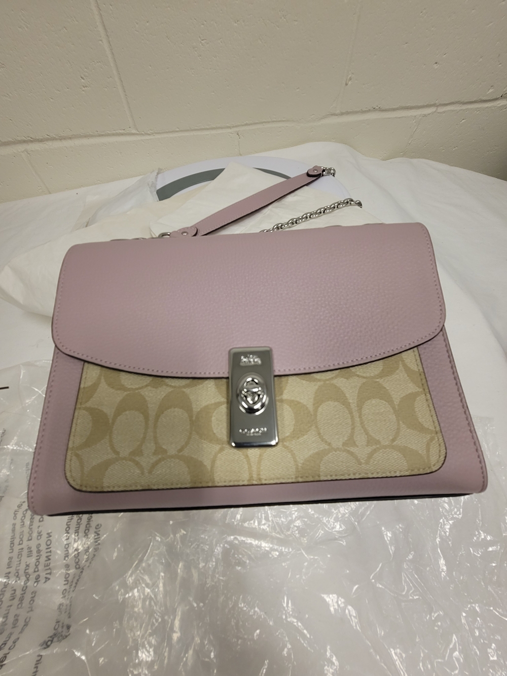 Coach Signature Canvas and Leather Shoulder Bag in Light Pink